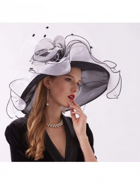 Sun Hats Women's Organza Kentucky Derby Tea Party Hat - Design 2 - Black & White - CW18T5EO9WY $21.06