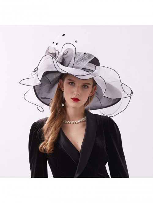 Sun Hats Women's Organza Kentucky Derby Tea Party Hat - Design 2 - Black & White - CW18T5EO9WY $21.06