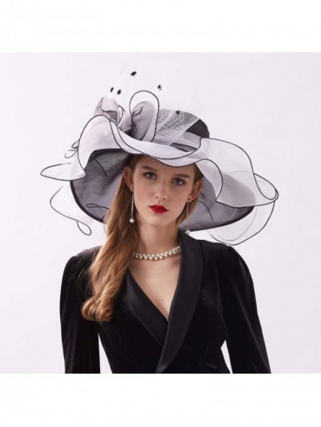 Sun Hats Women's Organza Kentucky Derby Tea Party Hat - Design 2 - Black & White - CW18T5EO9WY $21.06