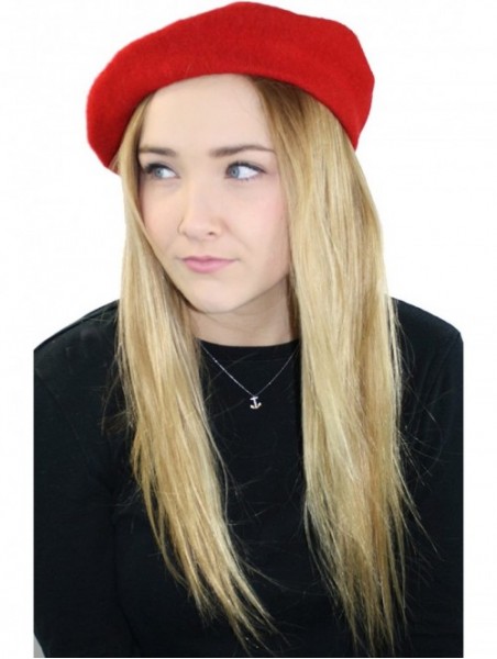 Berets Elegant Solid Classic Beret - Red - CL12L618USR $14.05