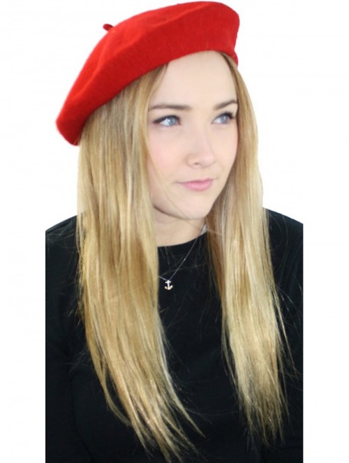 Berets Elegant Solid Classic Beret - Red - CL12L618USR $14.05