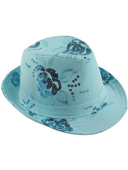 Fedoras Sequin Floral Fedora Hat - Light Blue - CN182YWDGW0 $18.82