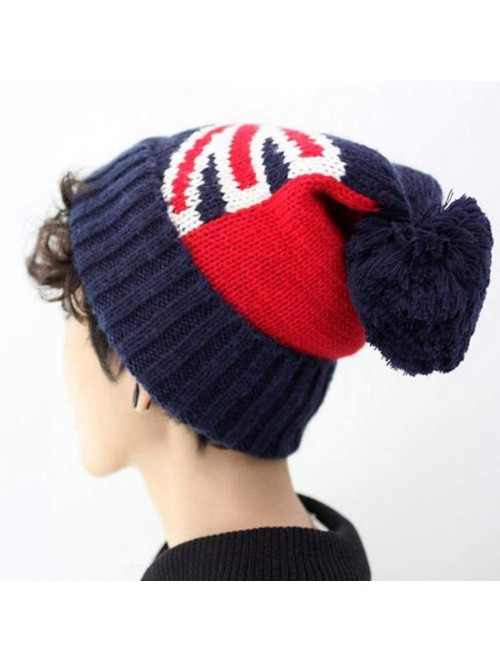 Skullies & Beanies Women Men Crochet Knitted Ball Stripe Stars Winter Warm Beanie Hat Ski Cap - Navy - CM18KZ0DR0A $23.19