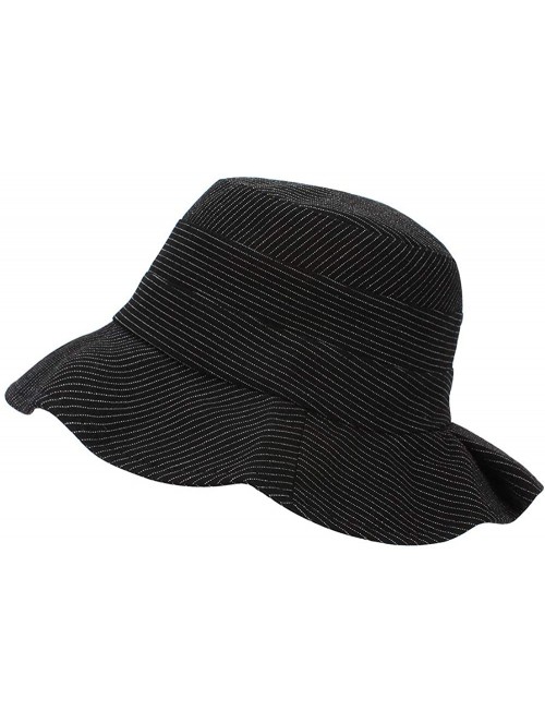 Sun Hats Women Strip Pattern Bucket Hat Lady Wide Brim Sun Hat Ladies Beach Sunhat - Black - CK18QNKGQUS $20.01