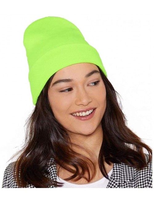Skullies & Beanies Trendy Neon Knitted Beanie Hat Gift Ski Hat Around Town Hat Unisex Skullies & Beanies - Neon Yellow - CJ18...