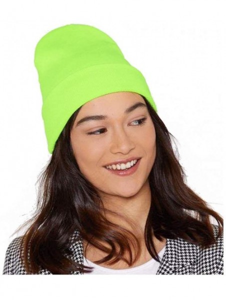 Skullies & Beanies Trendy Neon Knitted Beanie Hat Gift Ski Hat Around Town Hat Unisex Skullies & Beanies - Neon Yellow - CJ18...