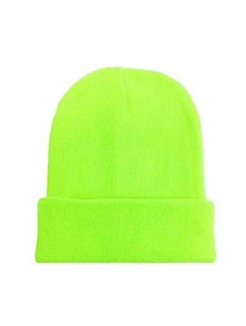 Skullies & Beanies Trendy Neon Knitted Beanie Hat Gift Ski Hat Around Town Hat Unisex Skullies & Beanies - Neon Yellow - CJ18...