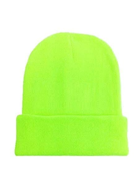 Skullies & Beanies Trendy Neon Knitted Beanie Hat Gift Ski Hat Around Town Hat Unisex Skullies & Beanies - Neon Yellow - CJ18...