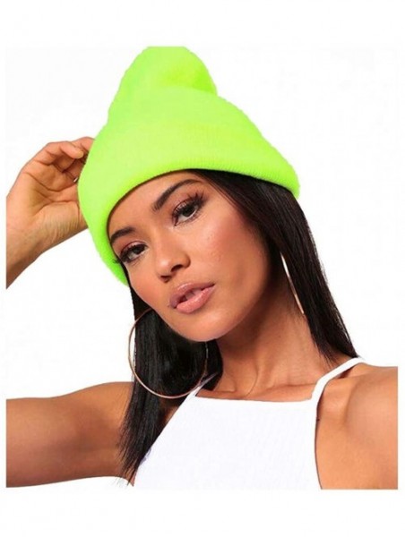 Skullies & Beanies Trendy Neon Knitted Beanie Hat Gift Ski Hat Around Town Hat Unisex Skullies & Beanies - Neon Yellow - CJ18...