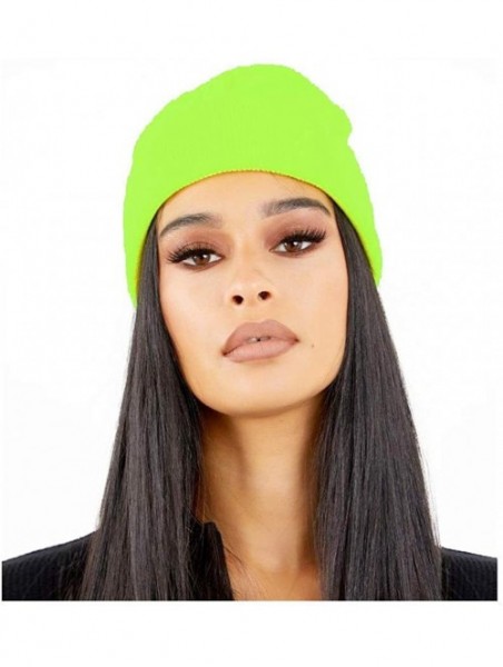 Skullies & Beanies Trendy Neon Knitted Beanie Hat Gift Ski Hat Around Town Hat Unisex Skullies & Beanies - Neon Yellow - CJ18...