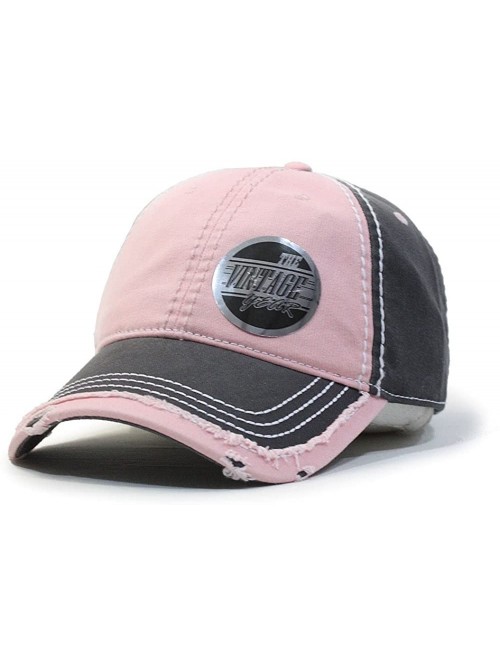 Baseball Caps Washed Cotton Distressed with Heavy Stitching Adjustable Baseball Cap - Charcoal Gray/Pink/Charcoal Gray - CH18...