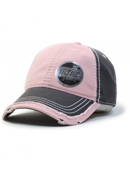 Baseball Caps Washed Cotton Distressed with Heavy Stitching Adjustable Baseball Cap - Charcoal Gray/Pink/Charcoal Gray - CH18...