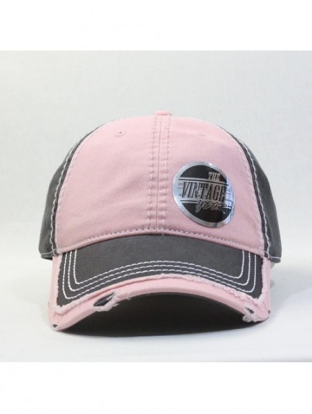 Baseball Caps Washed Cotton Distressed with Heavy Stitching Adjustable Baseball Cap - Charcoal Gray/Pink/Charcoal Gray - CH18...