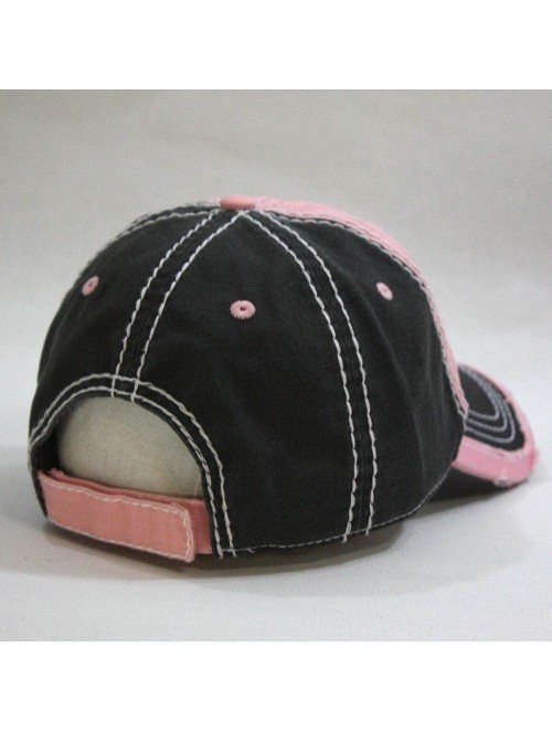 Baseball Caps Washed Cotton Distressed with Heavy Stitching Adjustable Baseball Cap - Charcoal Gray/Pink/Charcoal Gray - CH18...