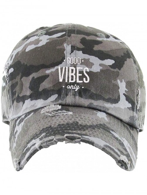 Baseball Caps Good Vibes Only Vintage Baseball Cap Embroidered Cotton Adjustable Distressed Dad Hat - Gray Camo - CU18AIMO2H4...