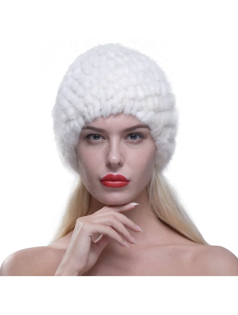 Skullies & Beanies Women's Fur Hat Real Mink Fur Knit Beanie Cap Multicolor - White - C012NBAOH5L $43.89