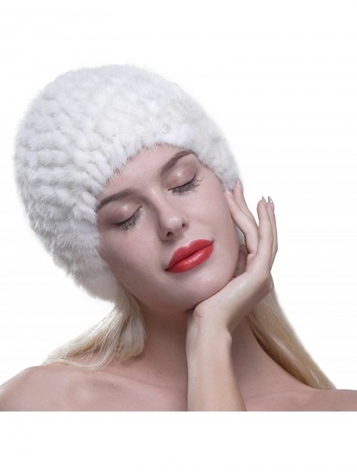 Skullies & Beanies Women's Fur Hat Real Mink Fur Knit Beanie Cap Multicolor - White - C012NBAOH5L $43.89