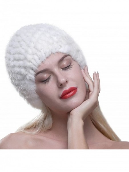 Skullies & Beanies Women's Fur Hat Real Mink Fur Knit Beanie Cap Multicolor - White - C012NBAOH5L $43.89