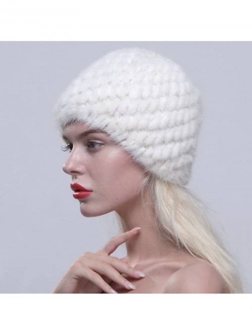 Skullies & Beanies Women's Fur Hat Real Mink Fur Knit Beanie Cap Multicolor - White - C012NBAOH5L $43.89