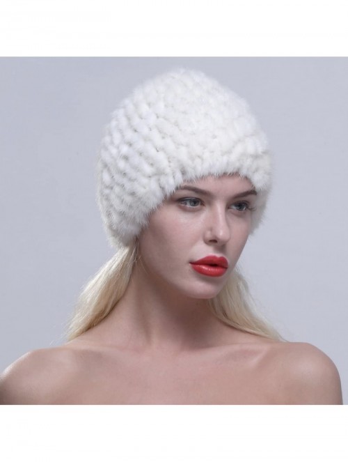 Skullies & Beanies Women's Fur Hat Real Mink Fur Knit Beanie Cap Multicolor - White - C012NBAOH5L $43.89