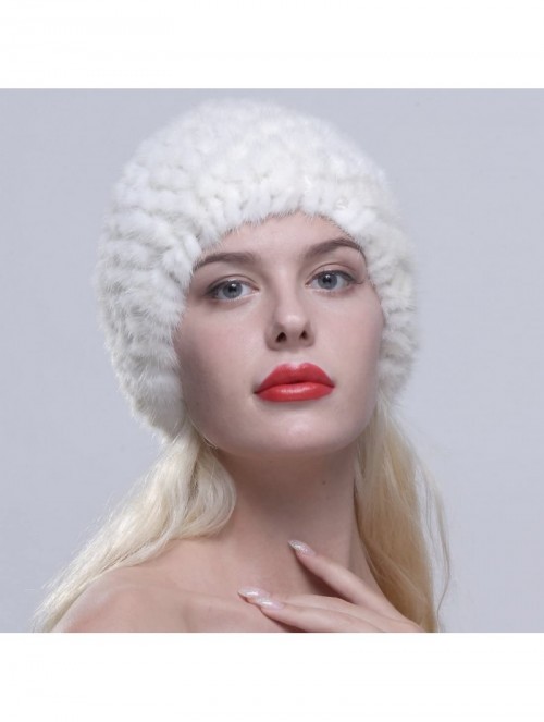 Skullies & Beanies Women's Fur Hat Real Mink Fur Knit Beanie Cap Multicolor - White - C012NBAOH5L $43.89