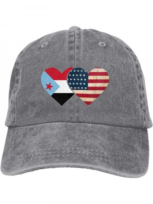 Skullies & Beanies South Yemen Flag and American Flag Cute Unisex Washed Cap Adjustable Dad's Denim Baseball Cap - Gray - CG1...