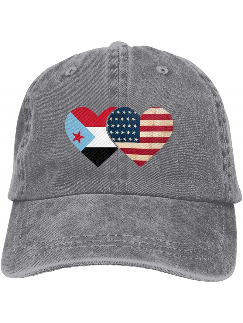 Skullies & Beanies South Yemen Flag and American Flag Cute Unisex Washed Cap Adjustable Dad's Denim Baseball Cap - Gray - CG1...