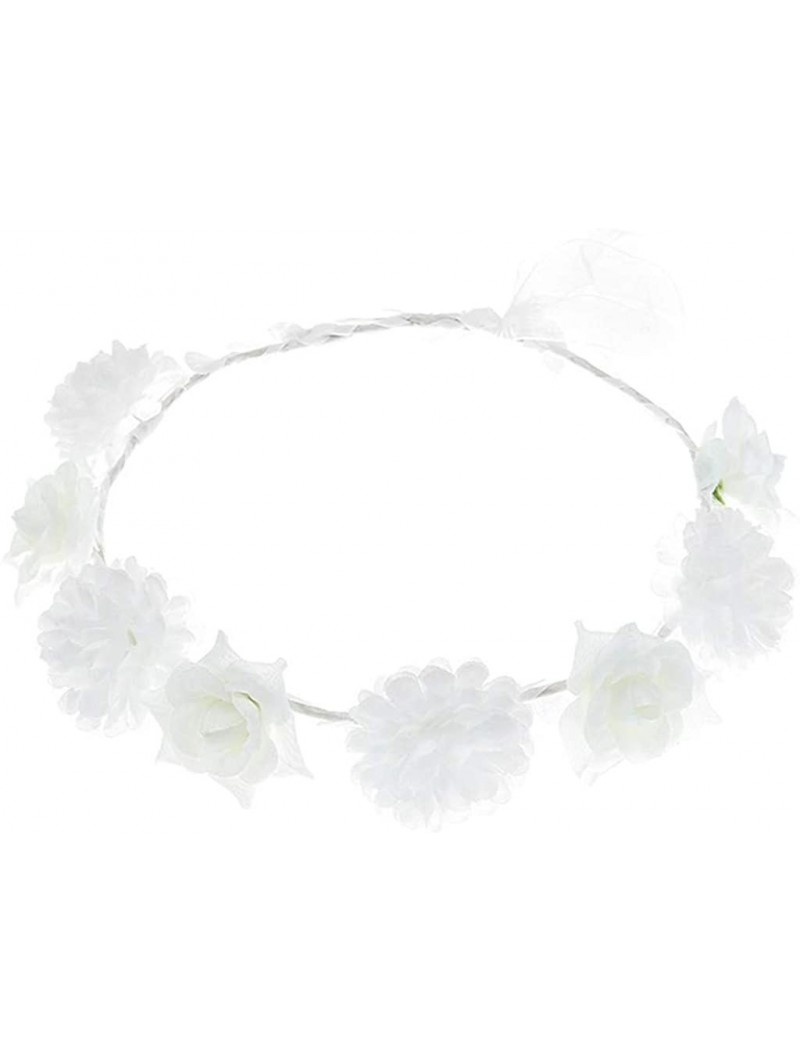 Cold Weather Headbands Women Flower Wreath Crown Floral Wedding Garland Headband Boho Festival Beach Party Hair Band - White2...