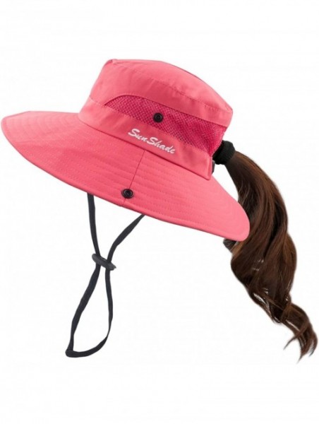 Sun Hats Women's Summer Mesh Wide Brim Sun UV Protection Hat with Ponytail Hole - Pure Watermelon Red - CO18S59ZH0D $18.47