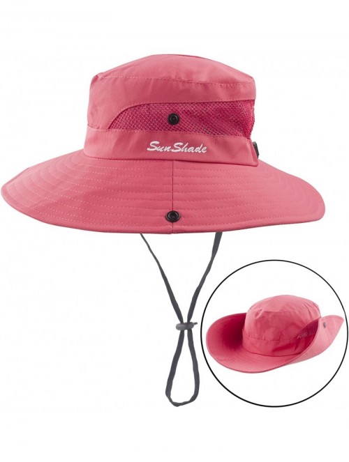 Sun Hats Women's Summer Mesh Wide Brim Sun UV Protection Hat with Ponytail Hole - Pure Watermelon Red - CO18S59ZH0D $18.47