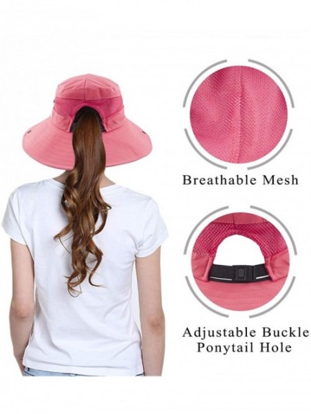 Sun Hats Women's Summer Mesh Wide Brim Sun UV Protection Hat with Ponytail Hole - Pure Watermelon Red - CO18S59ZH0D $18.47