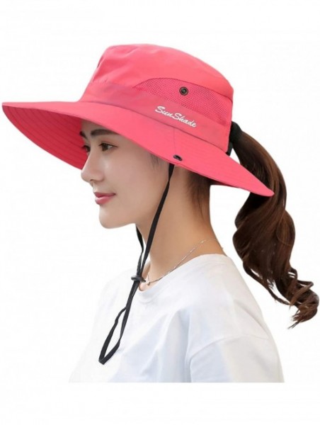 Sun Hats Women's Summer Mesh Wide Brim Sun UV Protection Hat with Ponytail Hole - Pure Watermelon Red - CO18S59ZH0D $18.47