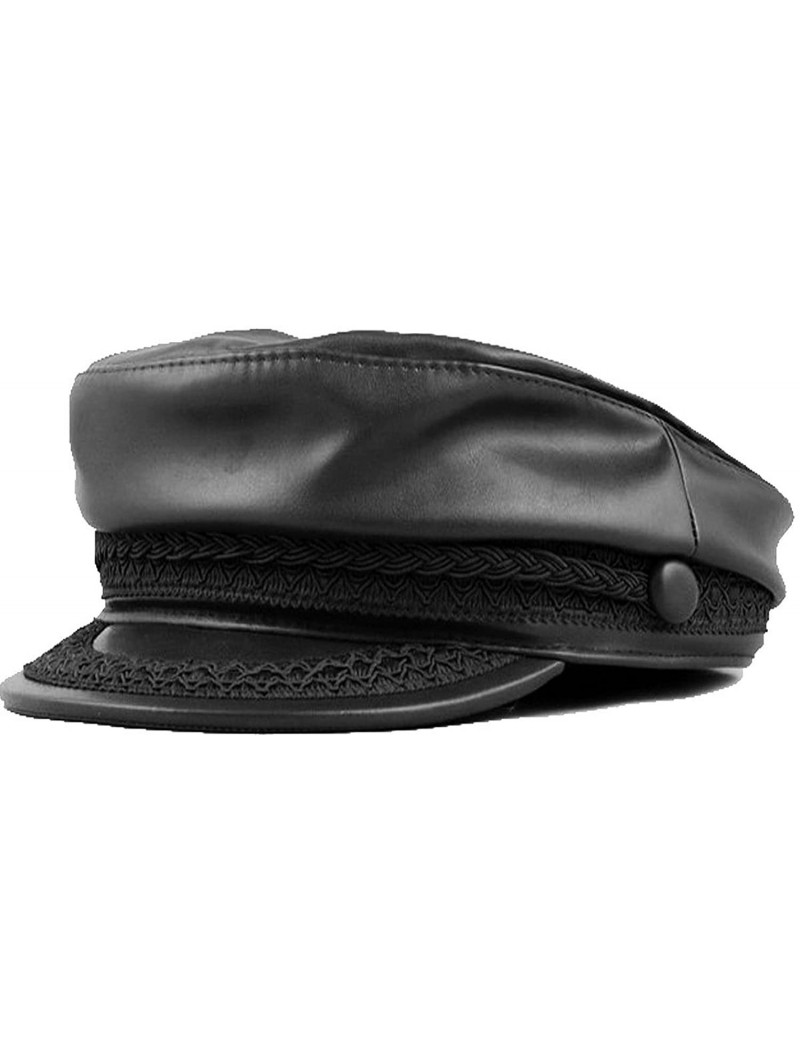 Newsboy Caps GreekInternetMarket Authentic Greek Fisherman's Cap - PU Leather - Black - Black - CO12NRY1GWG $28.83