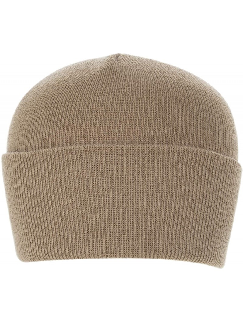 Skullies & Beanies 100% Soft Acrylic Solid Color Classic Cuffed Winter Hat - Made in USA - Khaki - CK187IXE82Y $32.84