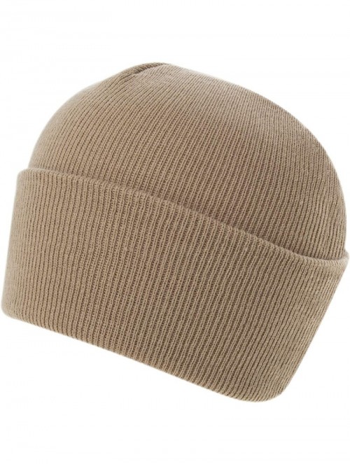 Skullies & Beanies 100% Soft Acrylic Solid Color Classic Cuffed Winter Hat - Made in USA - Khaki - CK187IXE82Y $32.84