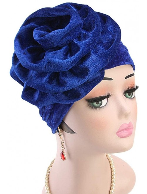 Skullies & Beanies Women Velvet Turban Hat Indian Cap Flower Slouchy Beanie Stretch Chemo Headwrap - La Flower Black - C418YD...