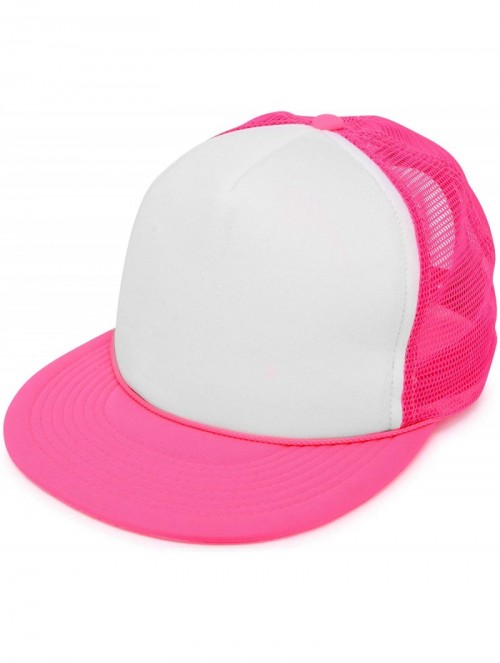 Baseball Caps Flat Billed Trucker Hat Mesh Back S M L Adjustable Cap Solid Two Toned Snapback - Neon-pink-white - C317AAOQ4G2...