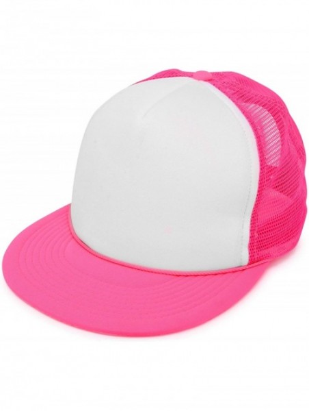 Baseball Caps Flat Billed Trucker Hat Mesh Back S M L Adjustable Cap Solid Two Toned Snapback - Neon-pink-white - C317AAOQ4G2...