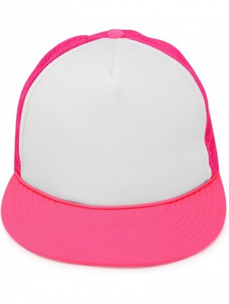 Baseball Caps Flat Billed Trucker Hat Mesh Back S M L Adjustable Cap Solid Two Toned Snapback - Neon-pink-white - C317AAOQ4G2...