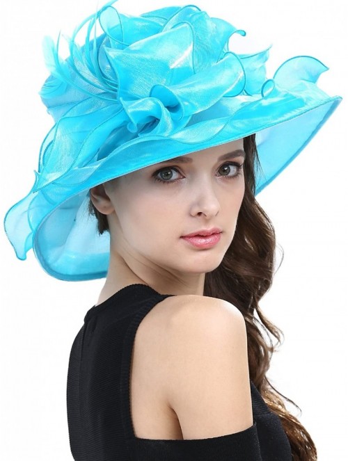 Sun Hats Women's Kentucky Derby Racing Horse Organza Hat Church Wedding Dress Party Occasion Cap - Cyan - CB18S59IG9N $14.94