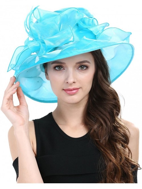 Sun Hats Women's Kentucky Derby Racing Horse Organza Hat Church Wedding Dress Party Occasion Cap - Cyan - CB18S59IG9N $14.94