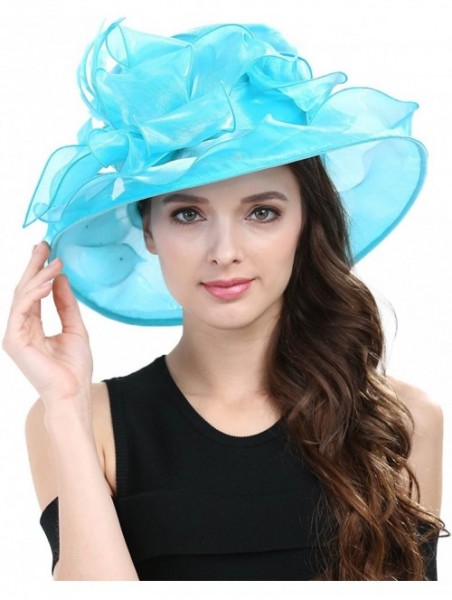 Sun Hats Women's Kentucky Derby Racing Horse Organza Hat Church Wedding Dress Party Occasion Cap - Cyan - CB18S59IG9N $14.94