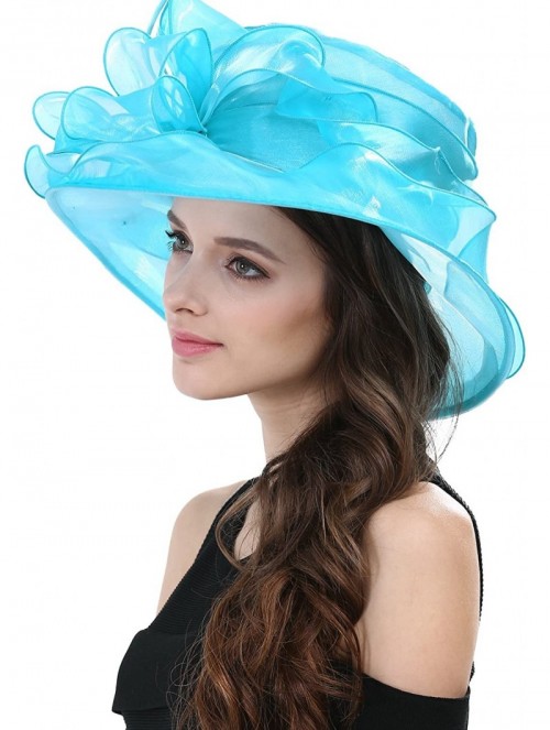 Sun Hats Women's Kentucky Derby Racing Horse Organza Hat Church Wedding Dress Party Occasion Cap - Cyan - CB18S59IG9N $14.94