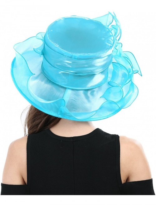 Sun Hats Women's Kentucky Derby Racing Horse Organza Hat Church Wedding Dress Party Occasion Cap - Cyan - CB18S59IG9N $14.94