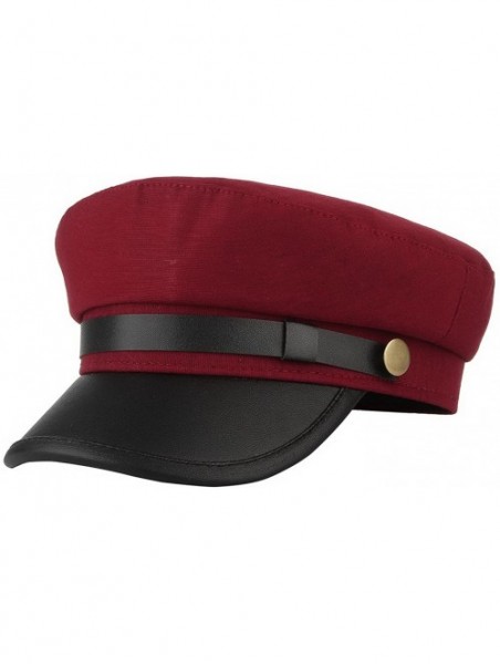 Berets Unisex Classic British Flat Top Fisherman Hat Cotton Breton Fiddler Hat - Dark Red - CD18HENI3DN $10.72