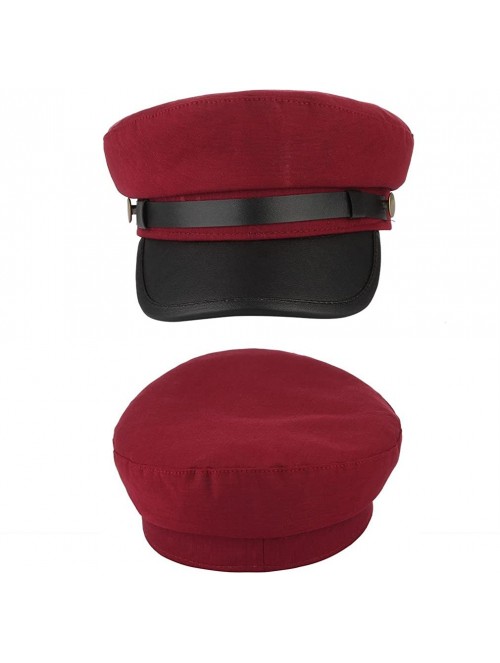 Berets Unisex Classic British Flat Top Fisherman Hat Cotton Breton Fiddler Hat - Dark Red - CD18HENI3DN $10.72