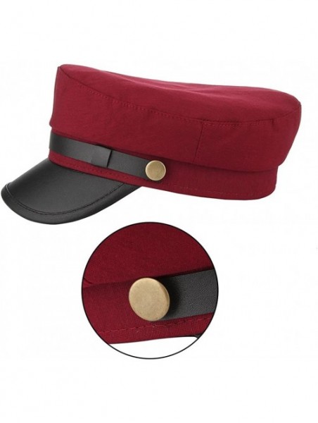 Berets Unisex Classic British Flat Top Fisherman Hat Cotton Breton Fiddler Hat - Dark Red - CD18HENI3DN $10.72