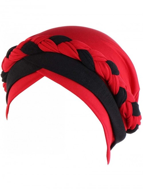 Skullies & Beanies Chemo Cancer Head Hat Cap Ethnic Bohemia Pre-Tied Twisted Braid Hair Cover Wrap Turban Headwear - H Red + ...
