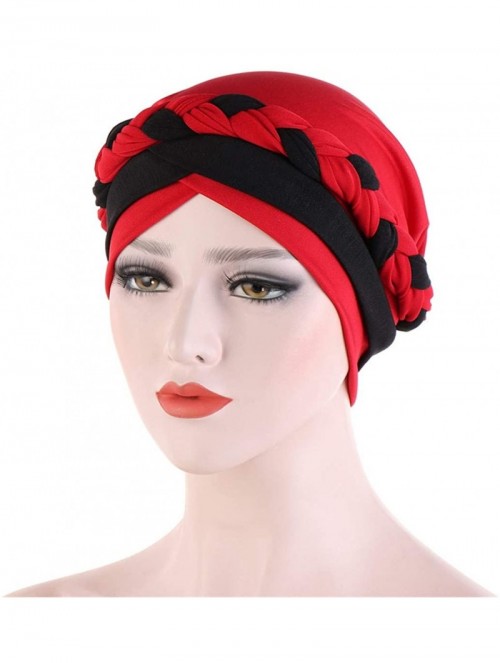 Skullies & Beanies Chemo Cancer Head Hat Cap Ethnic Bohemia Pre-Tied Twisted Braid Hair Cover Wrap Turban Headwear - H Red + ...