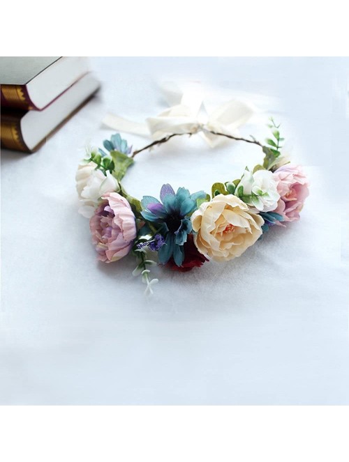 Headbands Boho Flower Headband Hair Wreath Floral Garland Crown Halo Headpiece with Ribbon Wedding Festival Party - 4 - CP185...